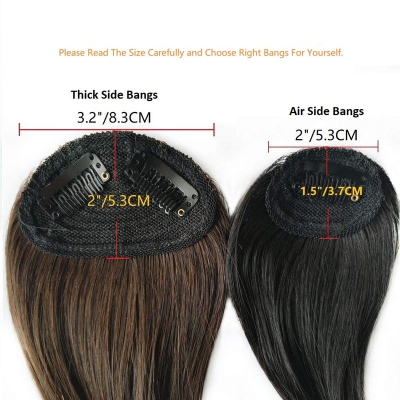 Dsoar Side Bangs Clip in Human Hair Bangs Natural Clip on Side Bang Straight Fringe Real Hair Extensions(Dark Brown) - Image 4